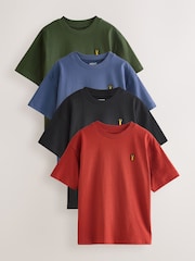 Blue/Rust/Khaki/Black Relaxed Fit Short Sleeve 100% Cotton T-Shirts 4 Pack (3-16yrs) - Image 1 of 10