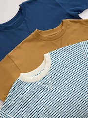 Blue/Tan/Stripe Relaxed Fit Short Sleeve T-Shirts 3 Pack (3-16yrs) - Image 6 of 7