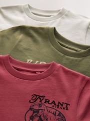 Khaki/Grey/Berry Regular Fit Graphic Print Short Sleeve T-Shirts 3 Pack (3-16yrs) - Image 6 of 7
