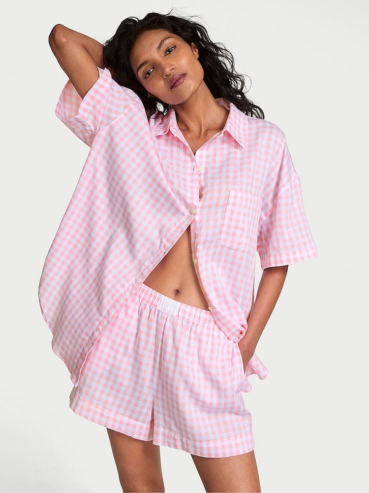 Victoria's Secret Pretty Blossom Pink Gingham Modal Short Pyjama Set - Image 1 of 2