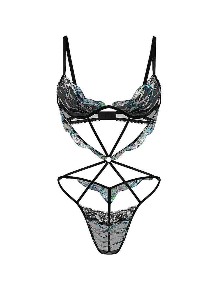 Victoria's Secret Siren Black Sequin Embroidery Bodysuit - Image 3 of 3 Victoria's Secret Siren Black Sequin Embroidery Bodysuit - Image 3 of 3