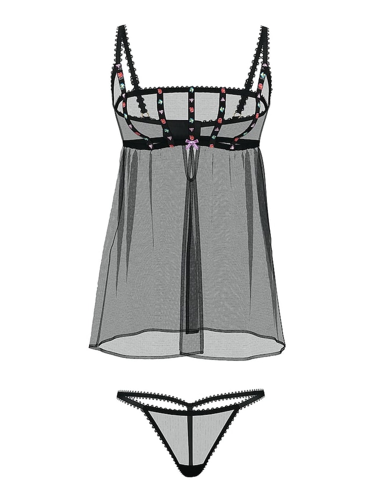 Victoria's Secret Dark Blossom Black Embroidery Babydoll Set - Image 3 of 3