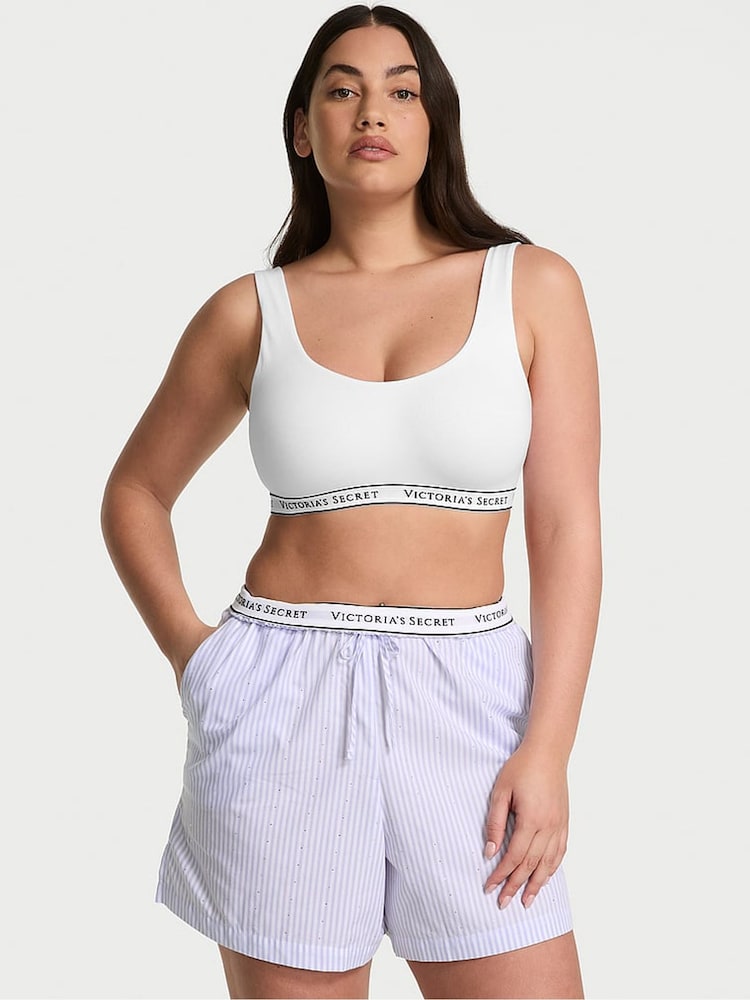 Victoria's Secret Blue Stripe Cotton Diamante Pyjama Shorts - Image 1 of 2