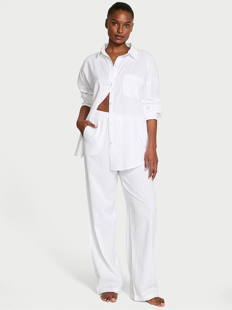 Victoria's Secret White Cotton Modal Long Pyjama Set - Image 1 of 2