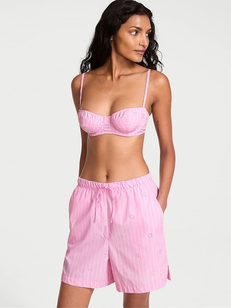 Victoria's Secret Parlour Rose Pink Stripe Cotton Diamante Pyjama Shorts - Image 1 of 2