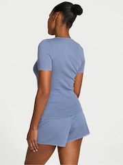Victoria's Secret Moonlight Blue Pointelle Henley Short Sleeve Pyjama Set - Image 2 of 2