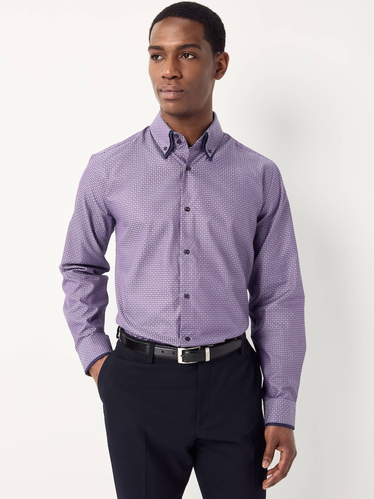Purple Double Collar 100% Cotton Long Sleeve Trimmed Shirt - Image 1 of 9