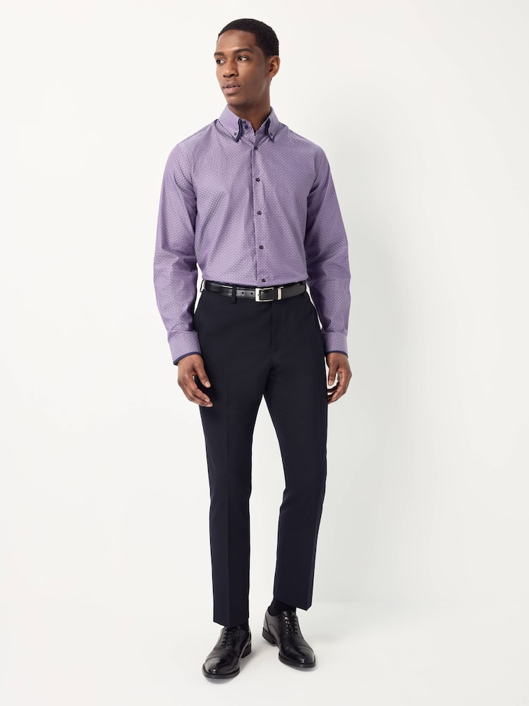 Purple Double Collar 100% Cotton Long Sleeve Trimmed Shirt - Image 2 of 9