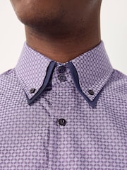 Purple Double Collar 100% Cotton Long Sleeve Trimmed Shirt - Image 4 of 9