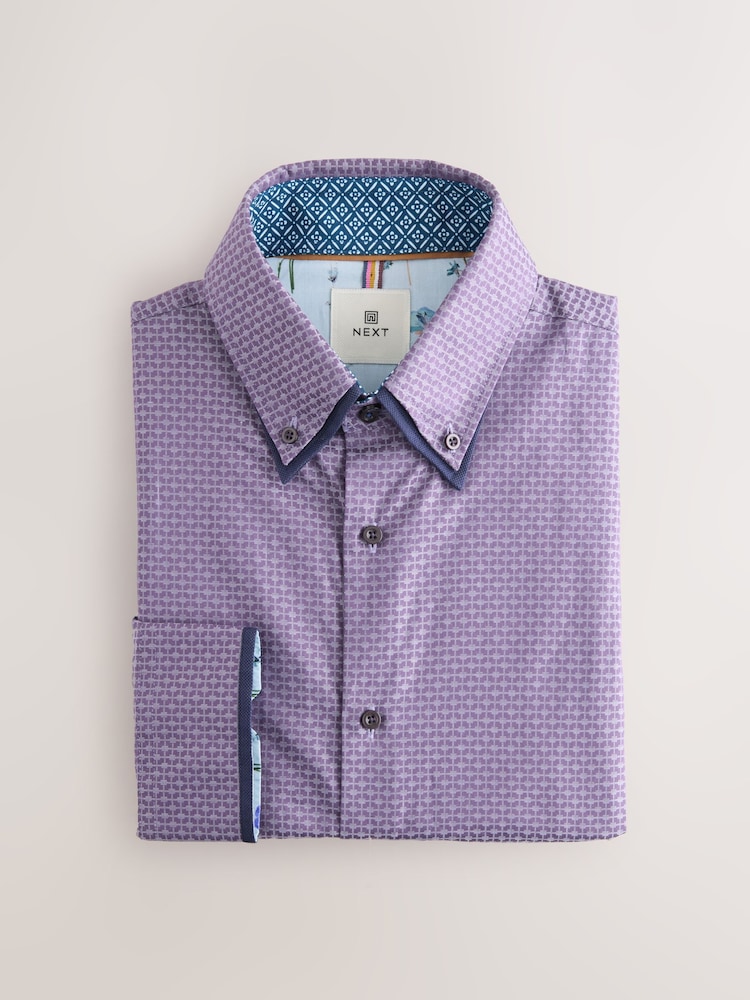 Purple Regular Fit Trimmed Formal 100% Cotton Oxford Shirt - Image 1 of 3