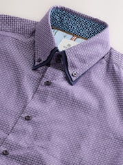 Purple Double Collar 100% Cotton Long Sleeve Trimmed Shirt - Image 8 of 9