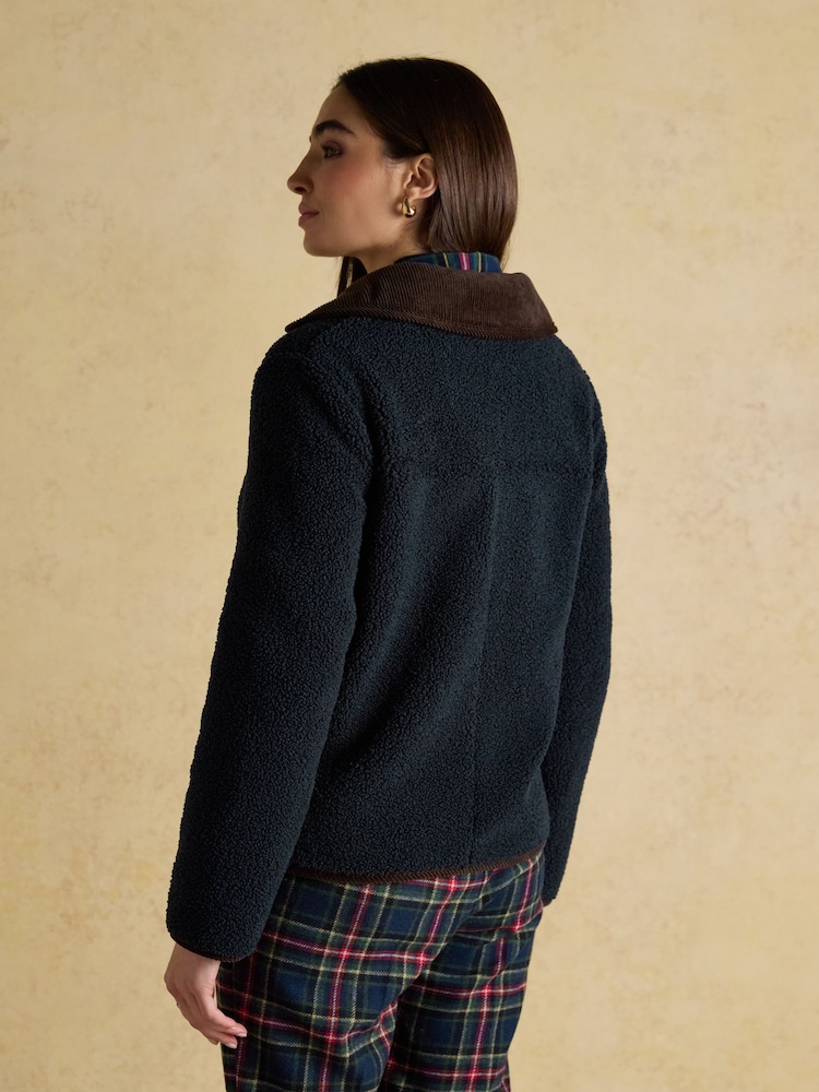 Joules Sadie Navy Collared Fleece Jacket - Image 2 of 8