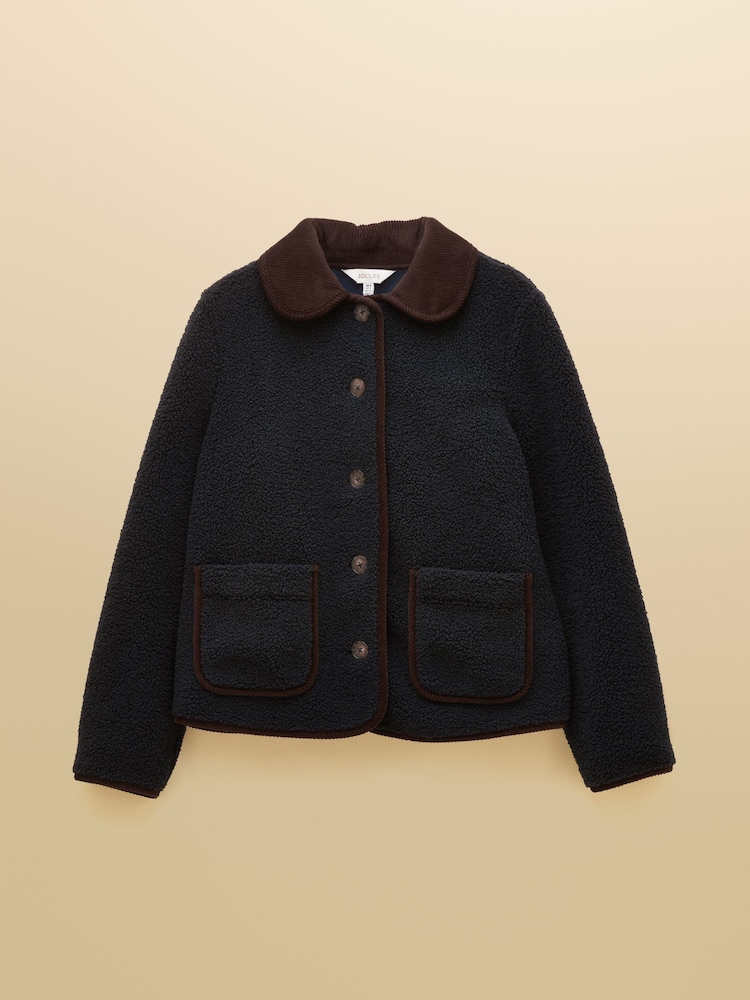 Joules Sadie Navy Collared Fleece Jacket - Image 8 of 8