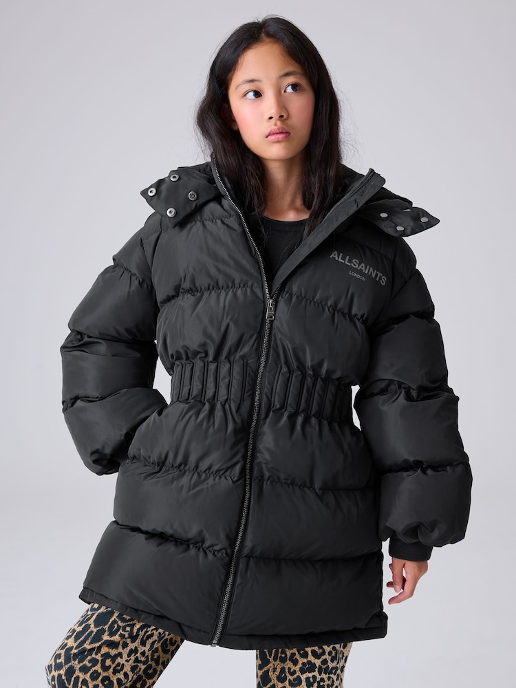 smALLSAINTS Black Waisted Longline Padded Coat - Image 1 of 16