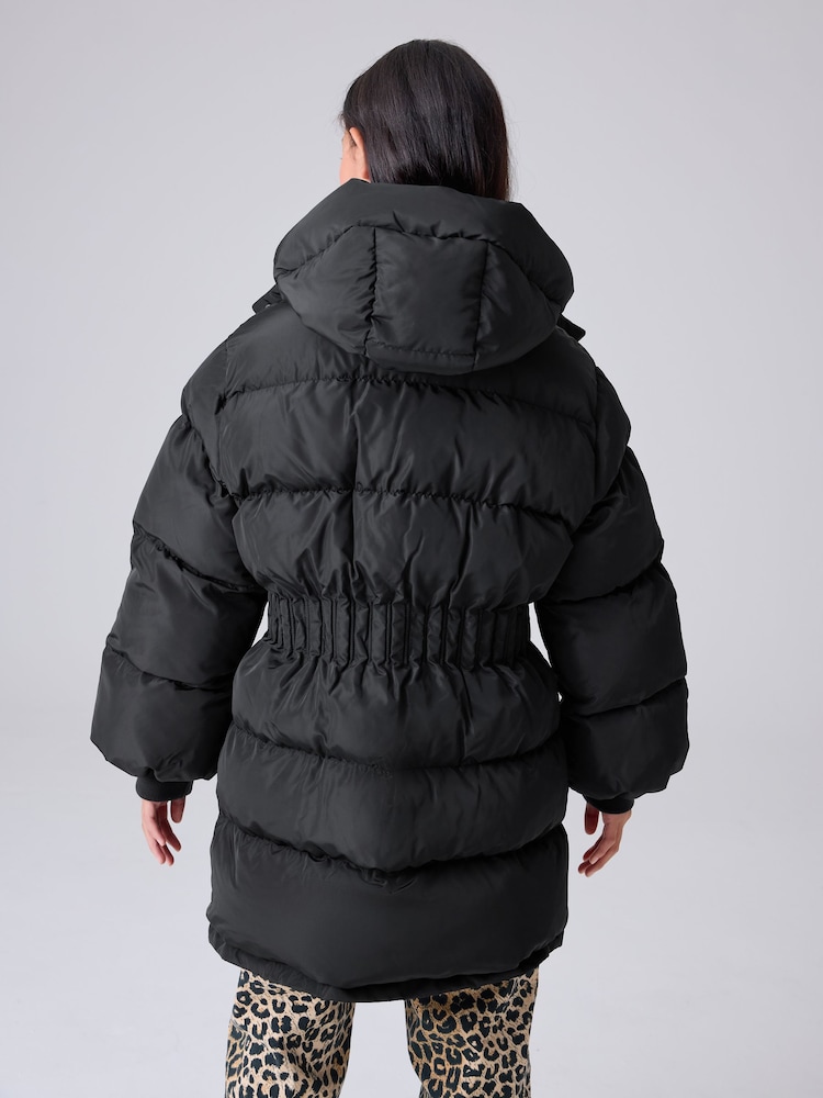 smALLSAINTS Black Waisted Longline Padded Coat - Image 2 of 16