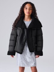 smALLSAINTS Black Padded Aviator Jacket - Image 4 of 16