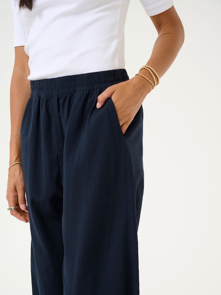 Kaffe Blue KAnaya Casual 100% Cotton Trousers With Elastic Waist - Image 2 of 6