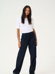 Kaffe Blue KAnaya Casual 100% Cotton Trousers With Elastic Waist - Image 4 of 6