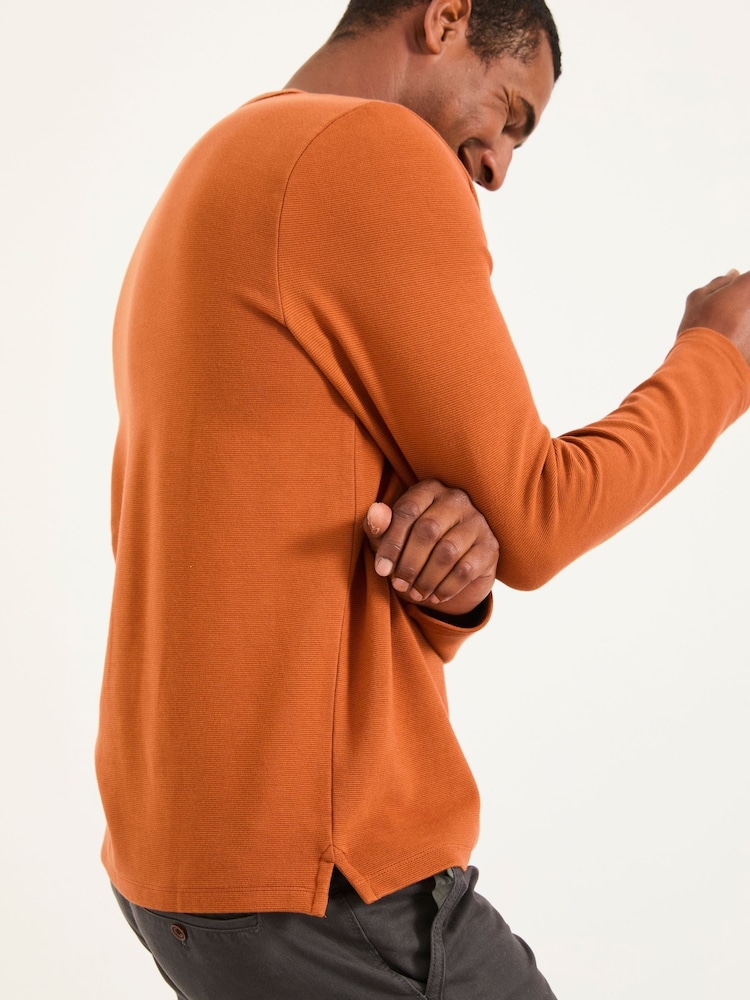 FatFace Henley Rust Brown Heath Textured - Image 2 of 5 FatFace Henley Rust Brown Heath Textured - Image 2 of 5
