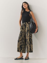 Black/Gold Paisley Print Wide Leg Jersey Culottes - Image 1 of 7