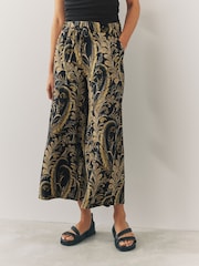 Black/Gold Paisley Print Wide Leg Jersey Culottes - Image 2 of 7
