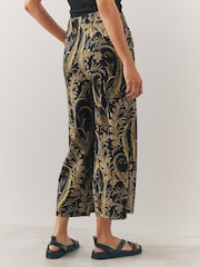 Black/Gold Paisley Print Wide Leg Jersey Culottes - Image 3 of 7