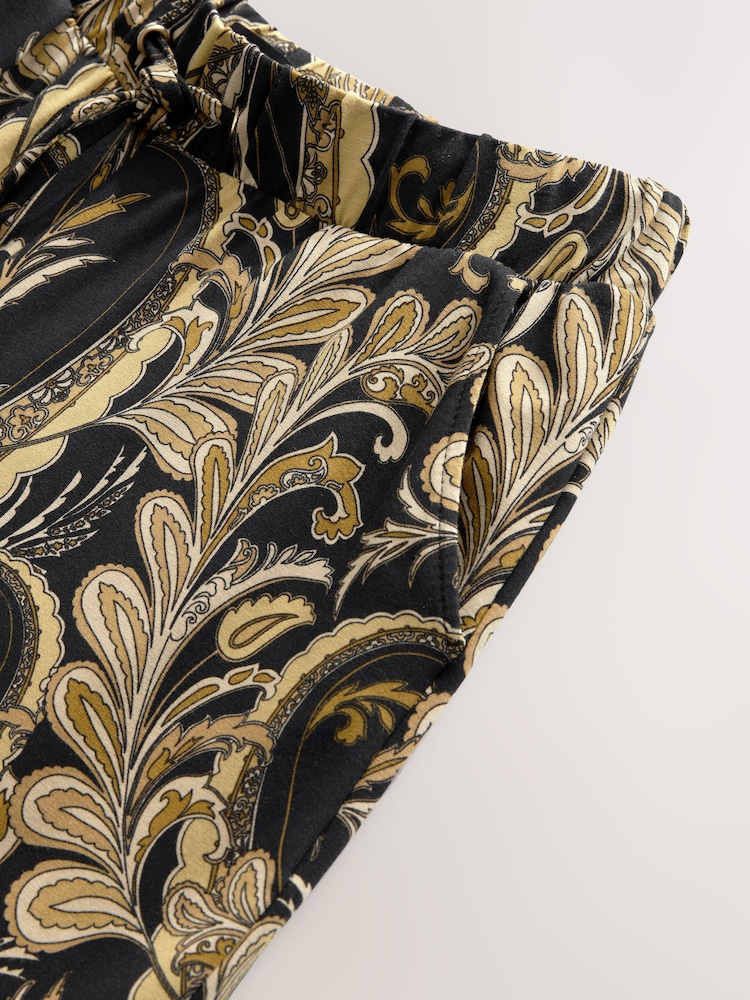 Black/Gold Paisley Print Wide Leg Jersey Culottes - Image 7 of 7