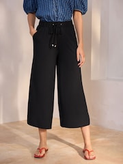Black Wide Leg Jersey Culottes - Image 3 of 8