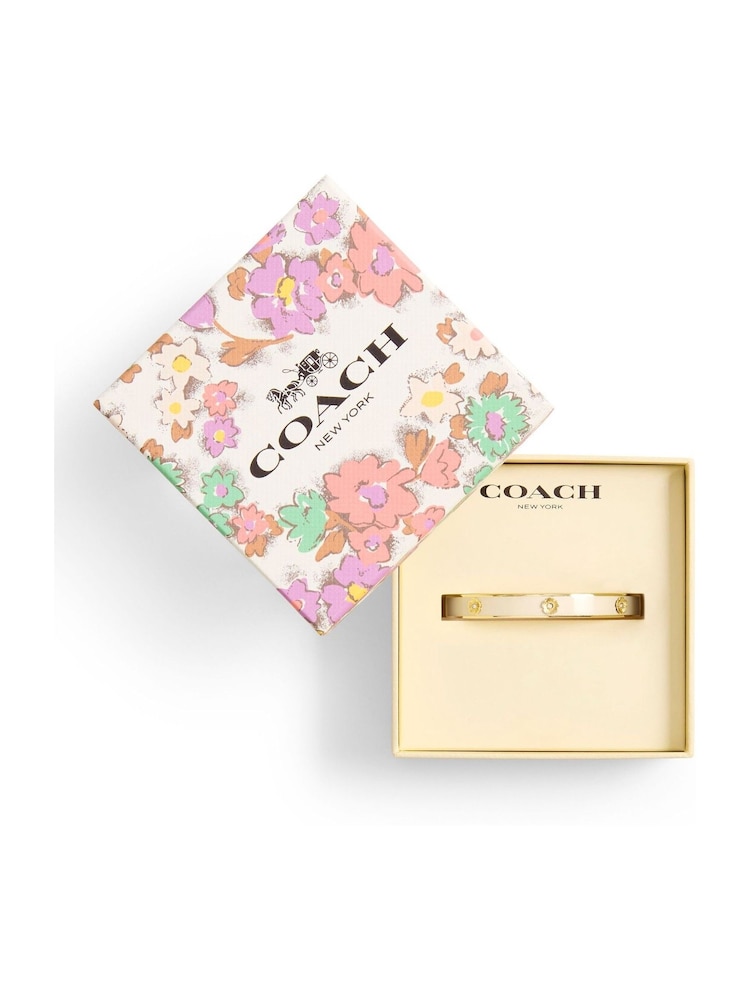 COACH Gold Tone Signature Tea Rose Enamel Bangle Boxed Bracelet - Image 5 of 5