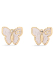 COACH Gold Tone Signature Butterfly Stud Earrings - Image 1 of 3
