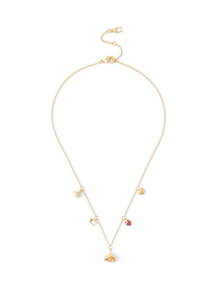 COACH Gold Tone Signature Floral Mini Charm Bib Necklace - Image 1 of 3