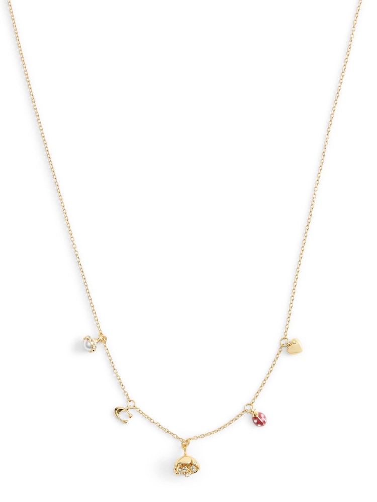 COACH Gold Tone Signature Floral Mini Charm Bib Necklace - Image 2 of 3