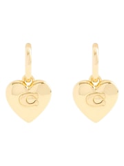 COACH Gold Tone Signature Heart Charm Huggie Earrings - Image 1 of 3
