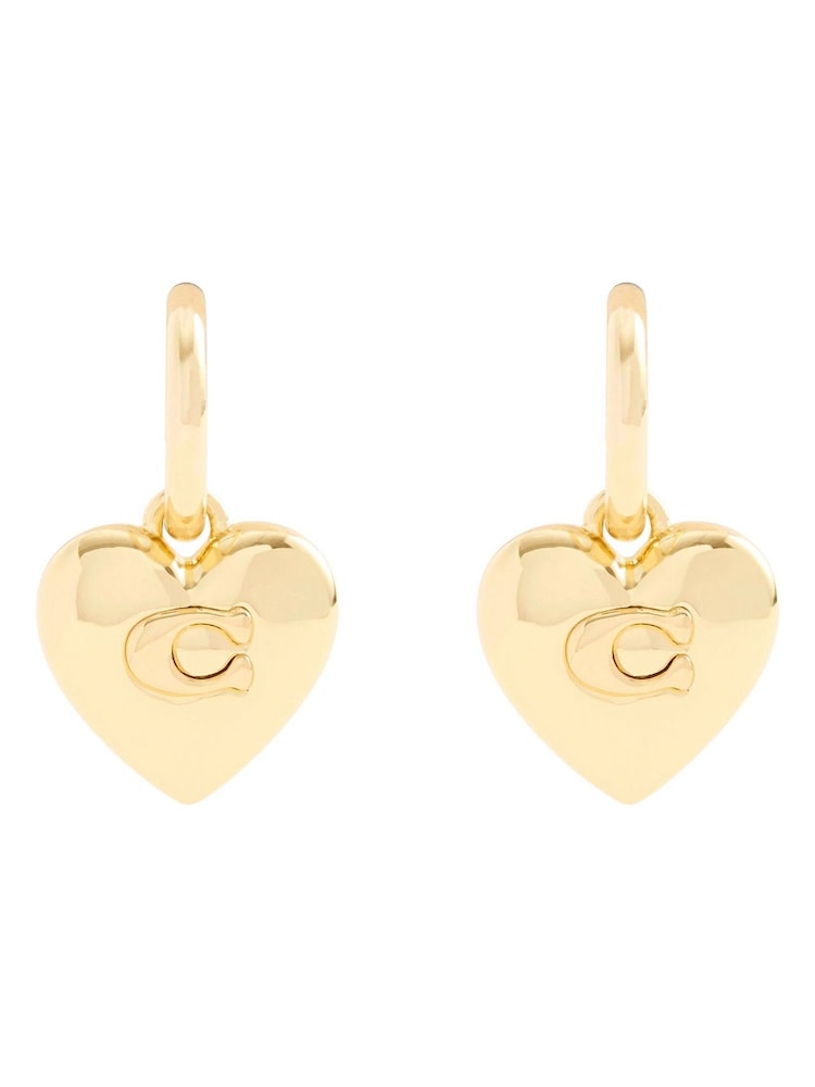COACH Gold Tone Signature Heart Charm Huggie Earrings - Image 1 of 3