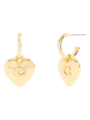 COACH Gold Tone Signature Heart Charm Huggie Earrings - Image 2 of 3