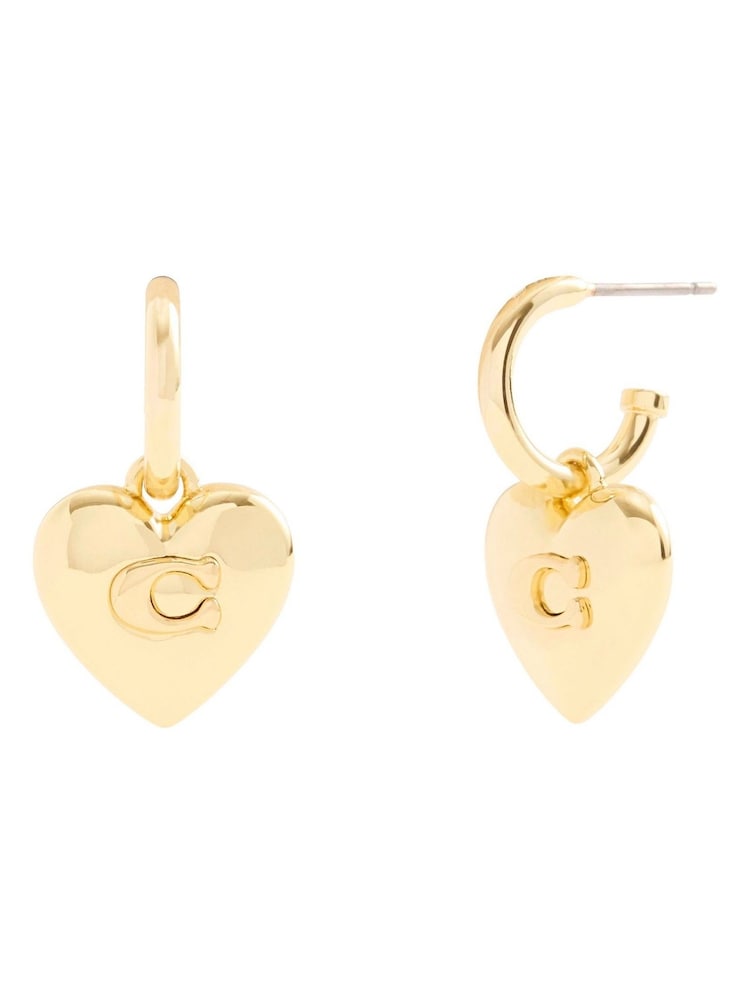 COACH Gold Tone Signature Heart Charm Huggie Earrings - Image 2 of 3