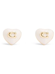 COACH Gold Tone Signature Enamel Heart Stud Boxed Earrings - Image 1 of 4