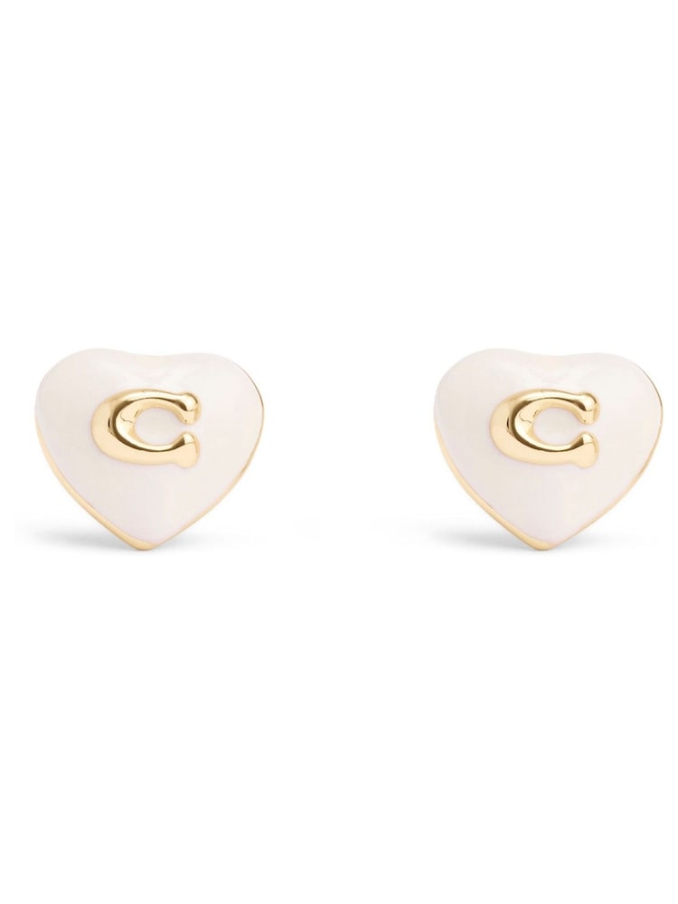 COACH Gold Tone Signature Enamel Heart Stud Boxed Earrings - Image 1 of 4