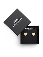 COACH Gold Tone Signature Enamel Heart Stud Boxed Earrings - Image 4 of 4