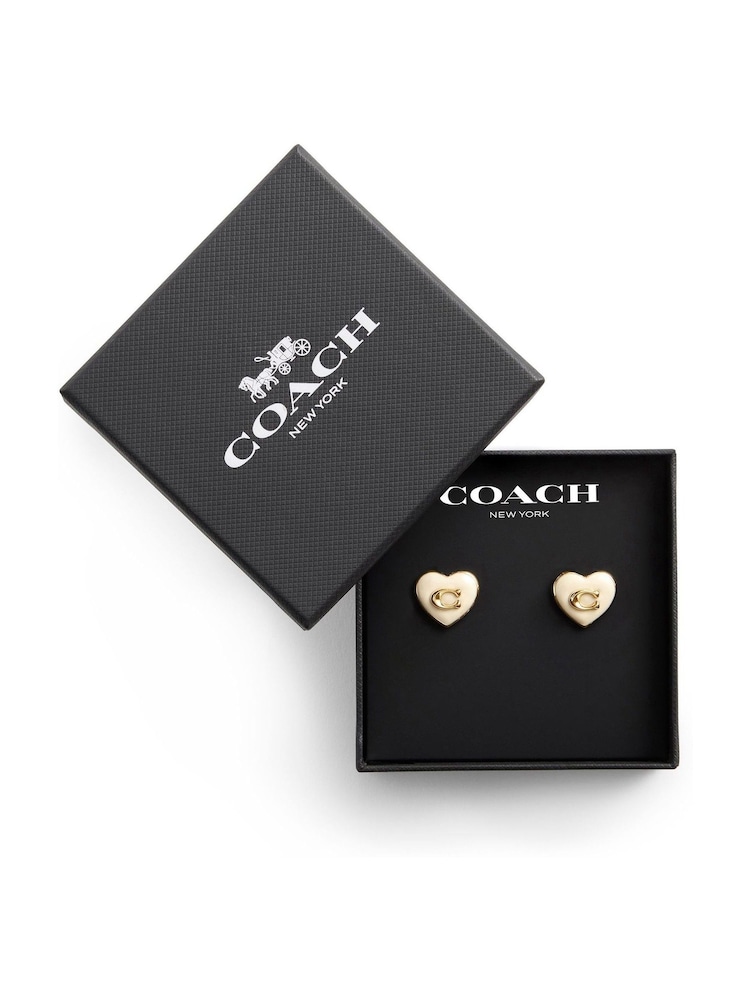 COACH Gold Tone Signature Enamel Heart Stud Boxed Earrings - Image 4 of 4
