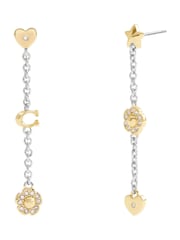 COACH Gold Tone Signature Tea Rose and Heart Linear Earrings - Image 1 of 4