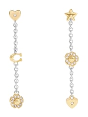 COACH Gold Tone Signature Tea Rose and Heart Linear Earrings - Image 2 of 4