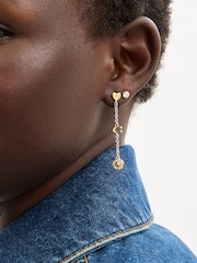 COACH Gold Tone Signature Tea Rose and Heart Linear Earrings - Image 4 of 4