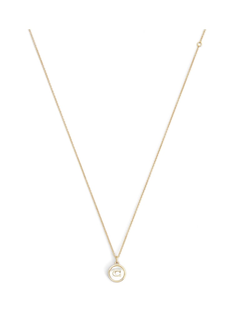 COACH Gold Tone Signature Mother of Pearl Coin Pendant Necklace - Image 2 of 3