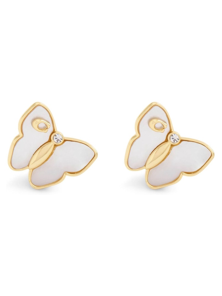 COACH Gold Tone Signature Mother of Pearl Butterfly Stud Earrings - Image 1 of 3 COACH Gold Tone Signature Mother of Pearl Butterfly Stud Earrings - Image 1 of 3
