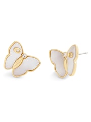 COACH Gold Tone Signature Mother of Pearl Butterfly Stud Earrings - Image 2 of 3