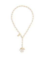 COACH Gold Tone Signature Mother of Pearl Coin Charm Y Necklace - Image 1 of 4