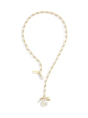COACH Gold Tone Signature Mother of Pearl Coin Charm Y Necklace - Image 2 of 4