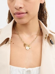 COACH Gold Tone Signature Mother of Pearl Coin Charm Y Necklace - Image 4 of 4