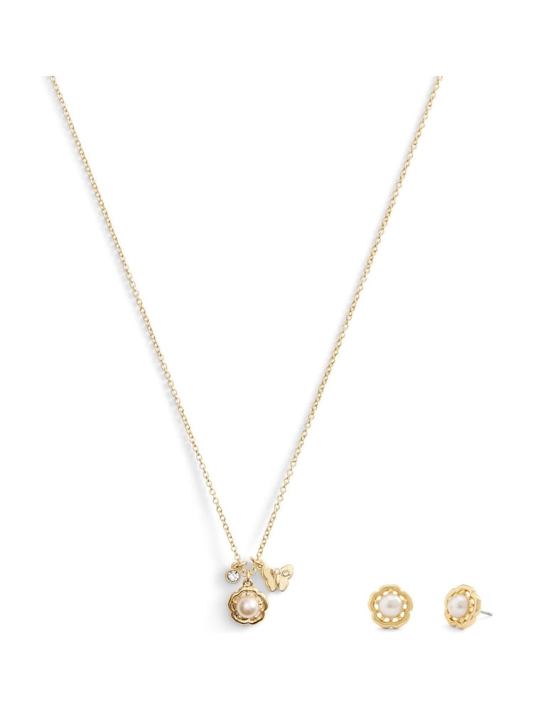 COACH Gold Tone Signature Pearl Tea Rose Boxed Jewelry Set - Image 1 of 6